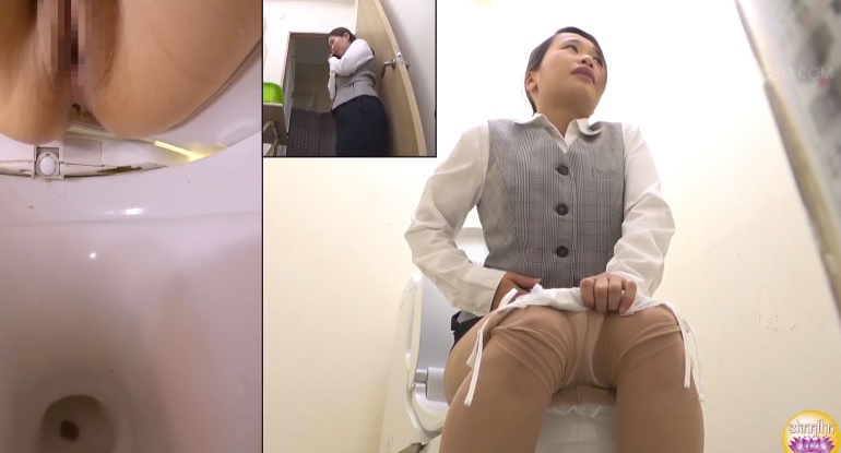 Japanese female office worker defecating